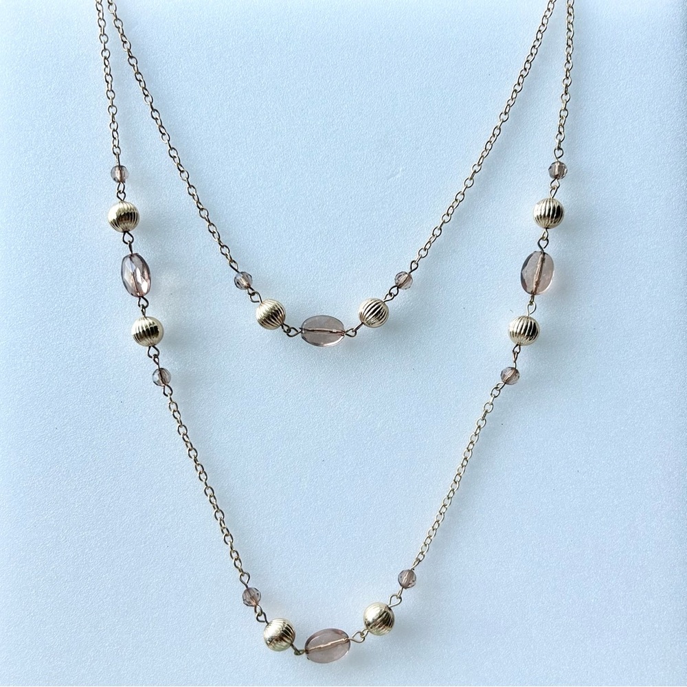 Gold Tone Beads and Lucite Beads On Two Layer Necklace 16” and 24”